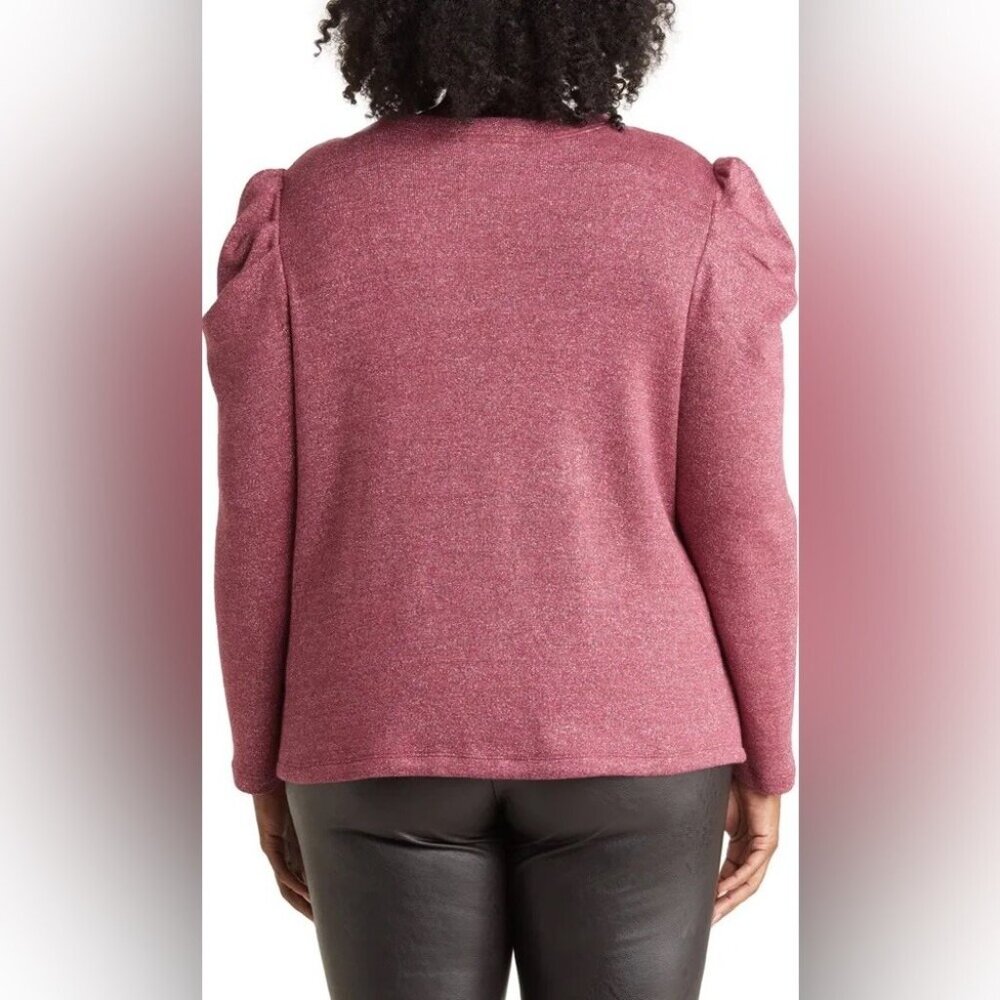 CeCe Women Shiny sweater Plus 3X Burgundy Puff sleeves Rayon polyester NWT - Picture 2 of 7